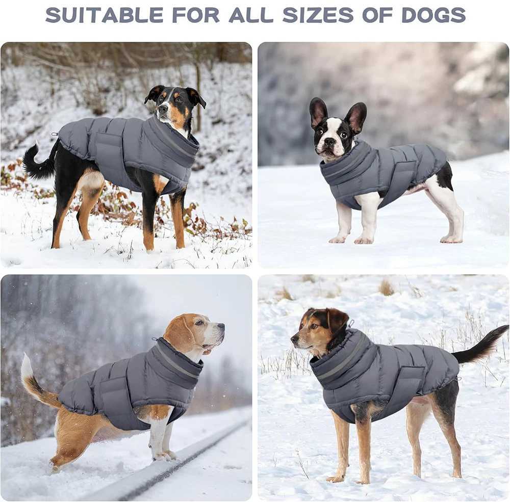Dog Puffer Jacket Warm Winter Coat with Leash Hole Adjustable Snowsuit Waterproof Pet Apparel Reflective Clothes for Large DogsXJ251018