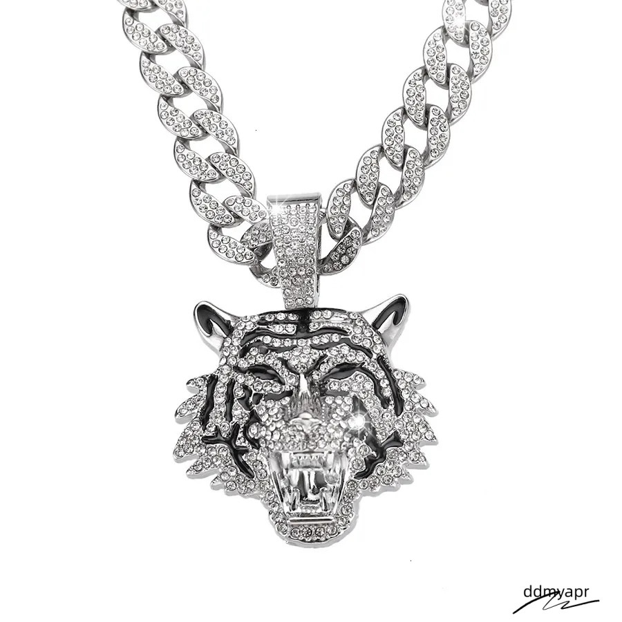 Men's Alloy Cuban Chain Necklace With ddmyApr 3D Tiger Pendant - Hip Hop Style Statement Jewelry