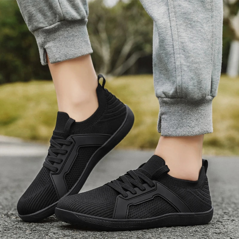 Wide Toe Barefoot Shoes for Unisex Minimalist Artificial Mesh Sneakers Lightweight Adjustable Slip On Walking Shoes for Men 251013