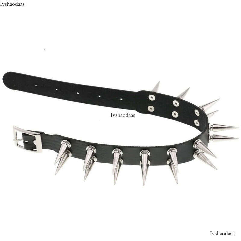 Fashion Hip Hop Style Nightclub Leather Creative Designer Necklace Double Row Rivet Neck Collar Chain