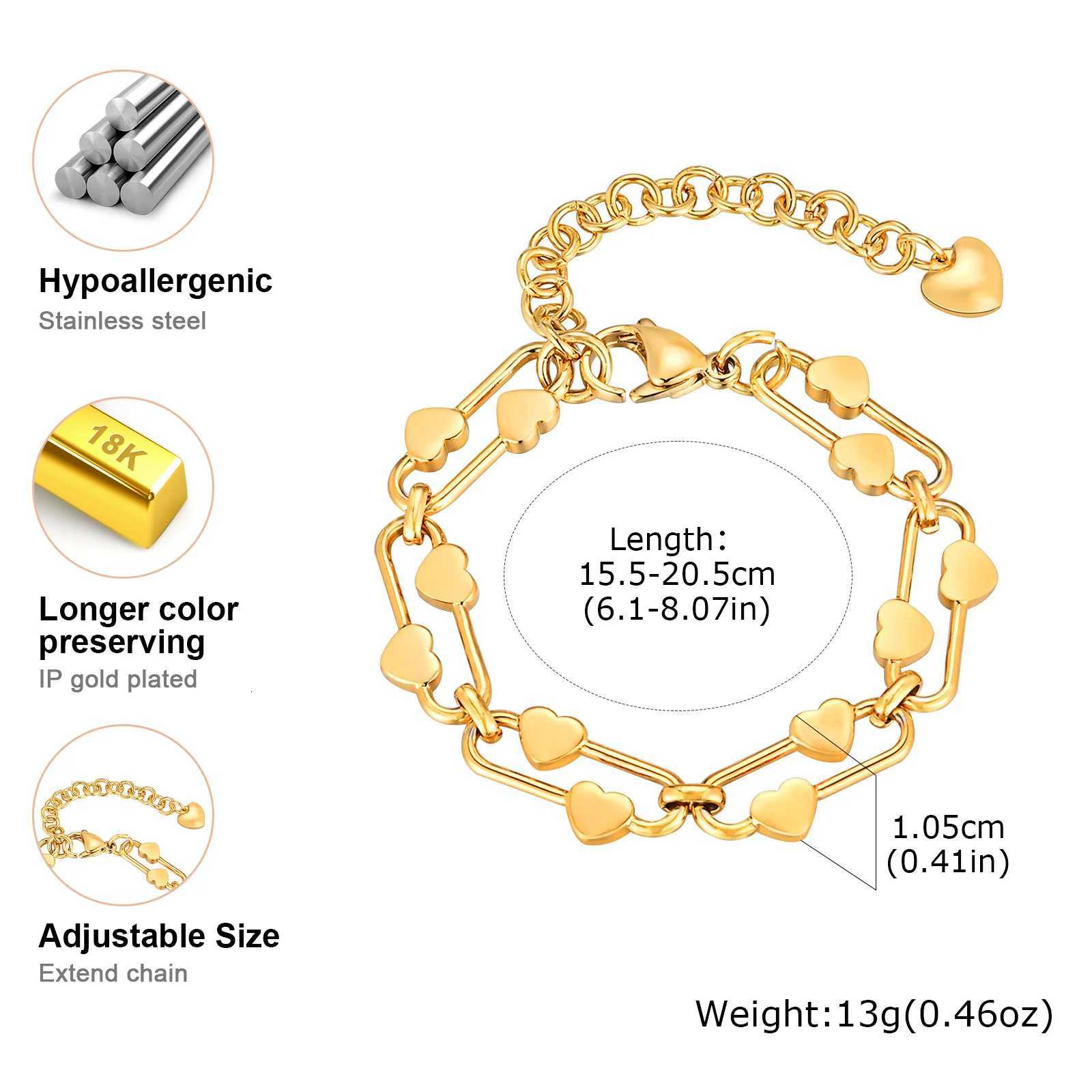 Dainty Heartshaped for WomenStainless Steel Waterproof Oval Handmade Chain Bracelet Charm Jewelry GiftL251018 H260202