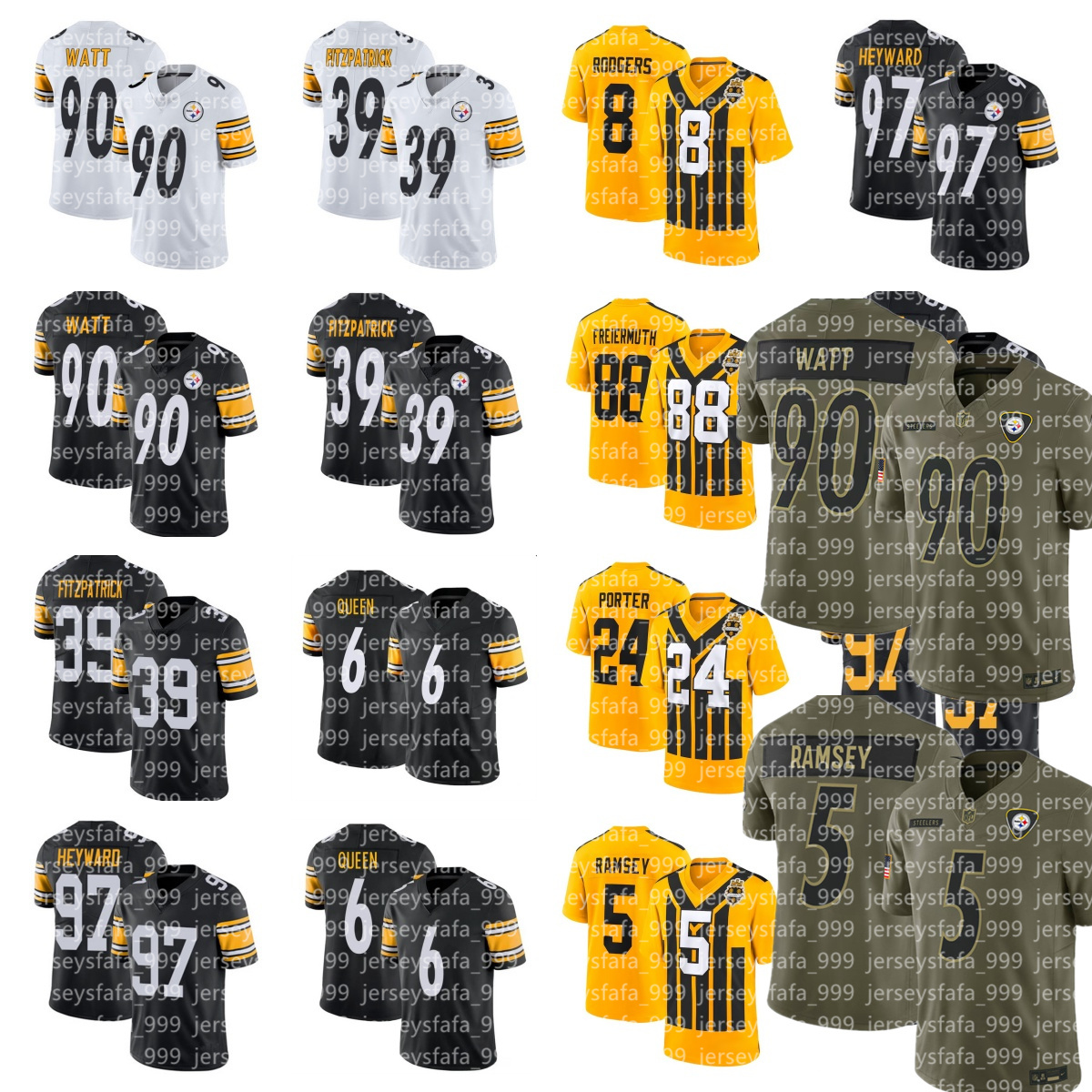 NFL Steeler 8 Aaron Rodgers Jersey 90 T.J. Watt Minkah Fitzpatrick Metcalf Najee Harris Joey Porter Jr. Jaylen Warren Pat Freiermuth Football Men Women Youth