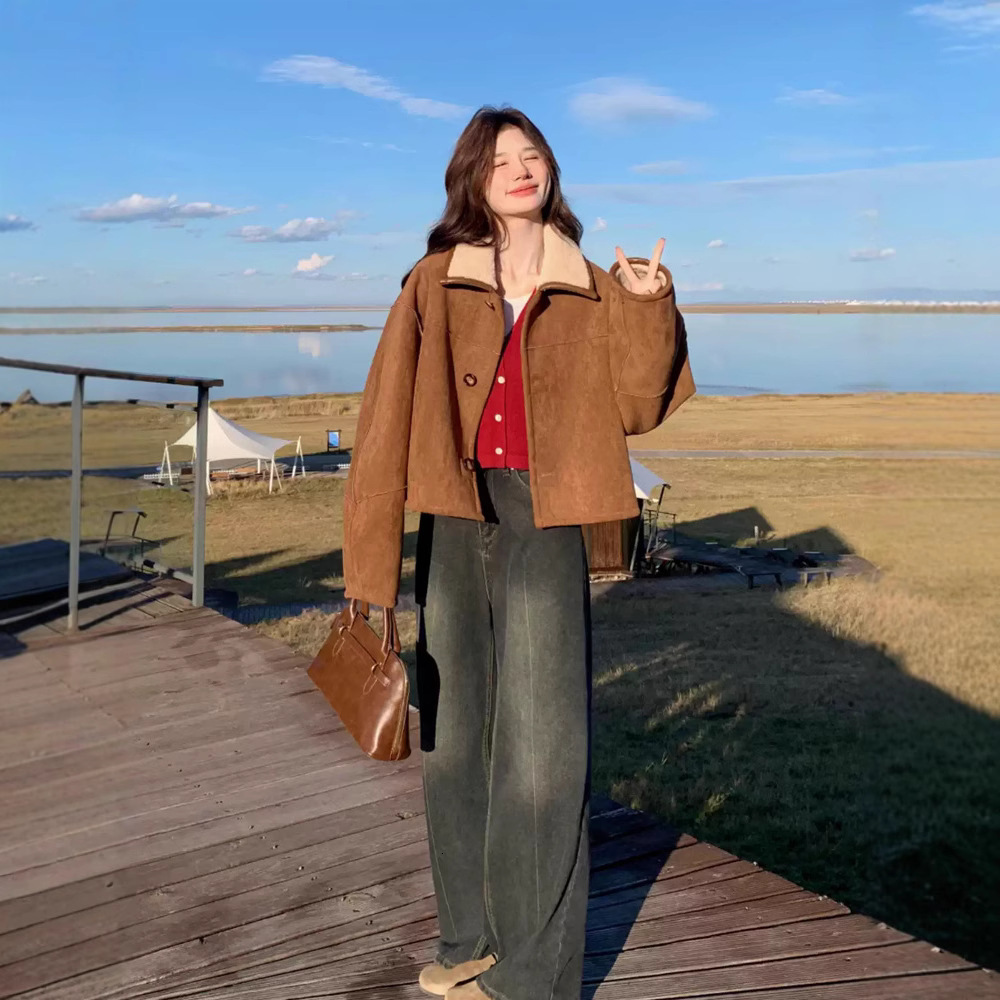 2025 Autumn/Winter Luxury New Top Designer Jacket Women's Reversible Suede Leather design Top Petite Winter Wool Lining Thick Wool Coat