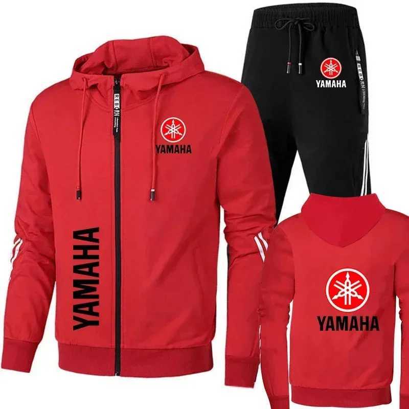Yamaha Mens Motorcycle Racing Tracksuit Sportswear Suit with Print Zip Sweatshirt And Pant Bike Jacket for Men W251018