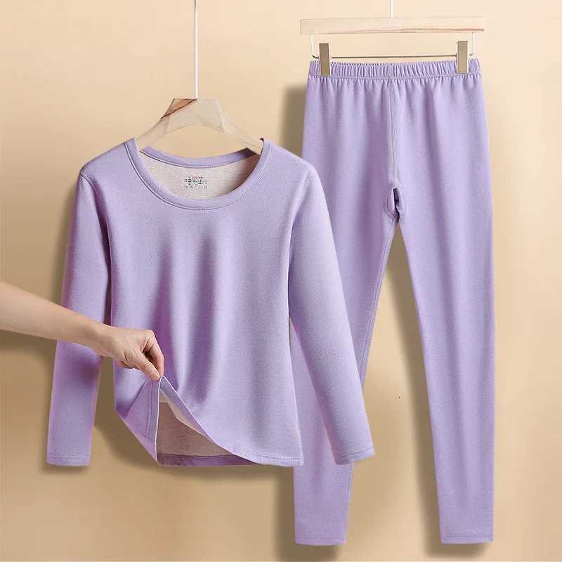 2Pcs Set Round Neck Thickened Solid Long Johns 2025 Woman Base Layer Pajama Warm Winter Clothes Inner Wear Thermal Pants Suit T251018
