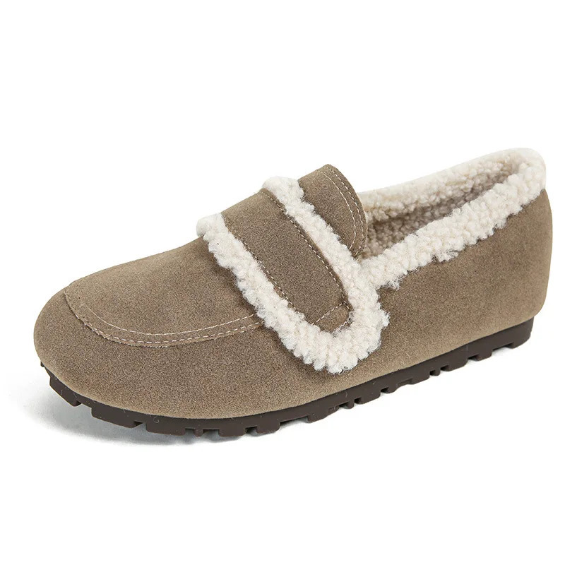 Faux Suede Flats Women Lambswool Loafers Winter Warm Cotton Shoes Ladies Platform Fleeces Mocasines Female Sheep Fur Boots 251013