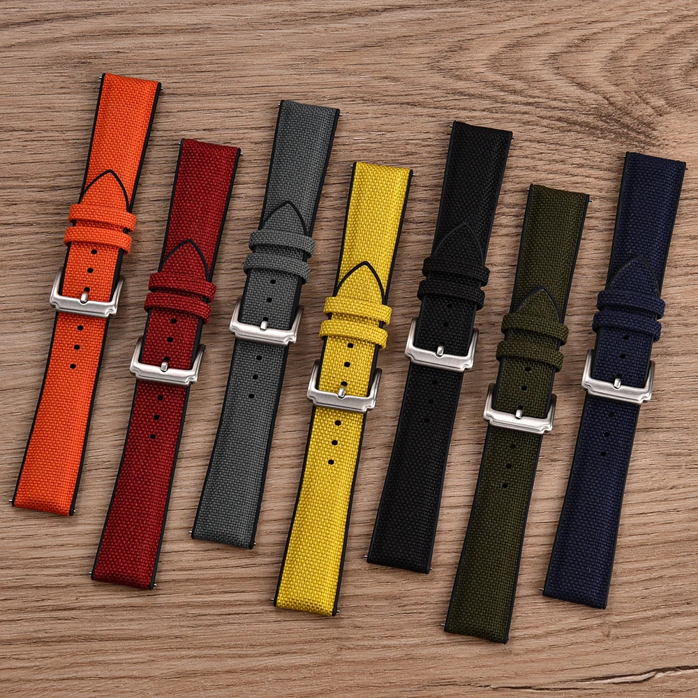 Canvas Silicone Strap 18mm 19mm 20mm 21mm 22mm Waterproof Rubber Quick Release Watch Band Universal Sports Sailcloth Wacth Strap 251016