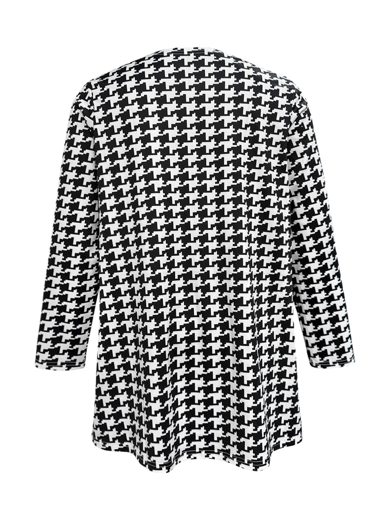 Women's Plus Size Autumn Winter Houndstooth Print Open-Front Cardigan - Elegant Daily Office Versatile Coat-YL25402