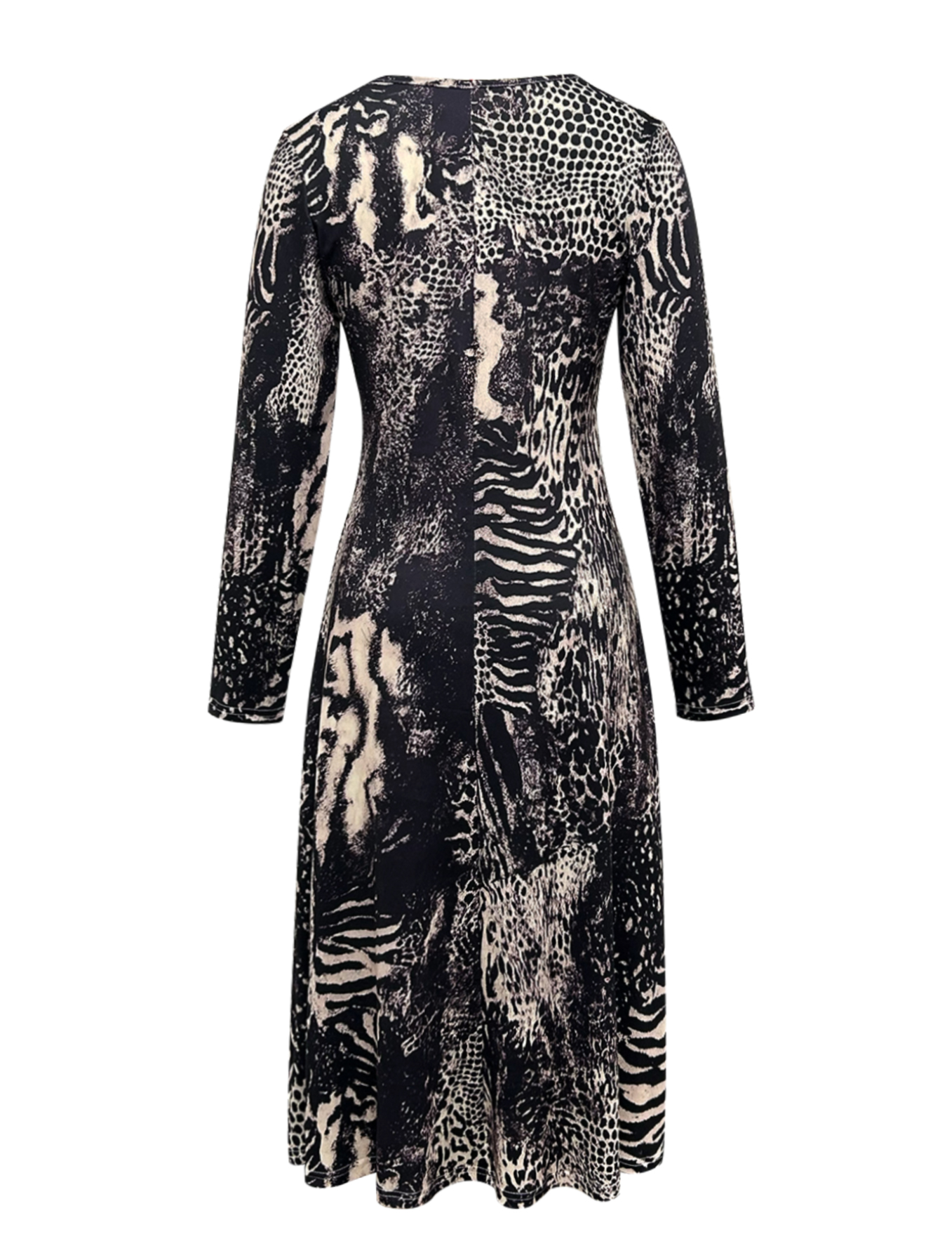 Women's Autumn Winter Animal Print Midi Dress - Versatile Office & Loungewear Casual Long Sleeve Dress-CF56288