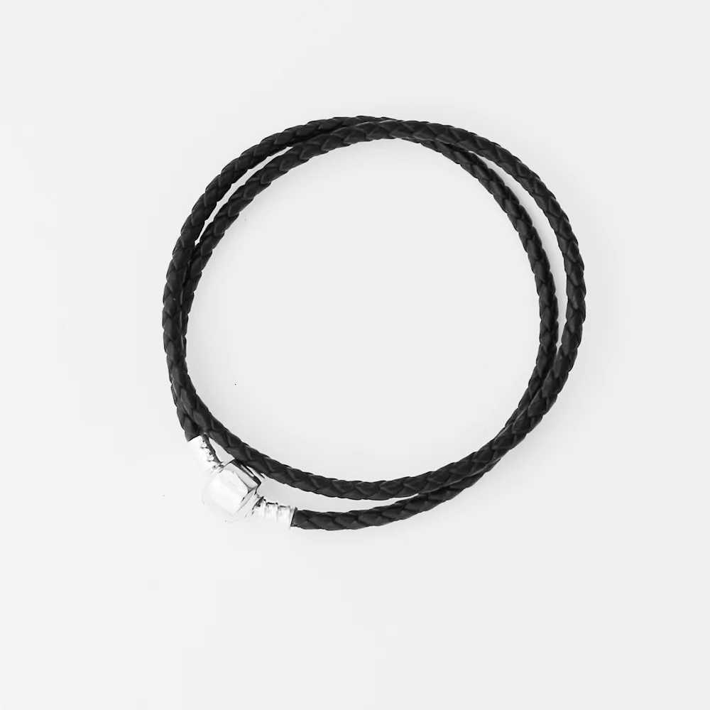 925 Sterling Silver Classic Double Black Leather Bracelets Fashion Jewelry Fit Birthday Gifts for WomenL251018 H260202