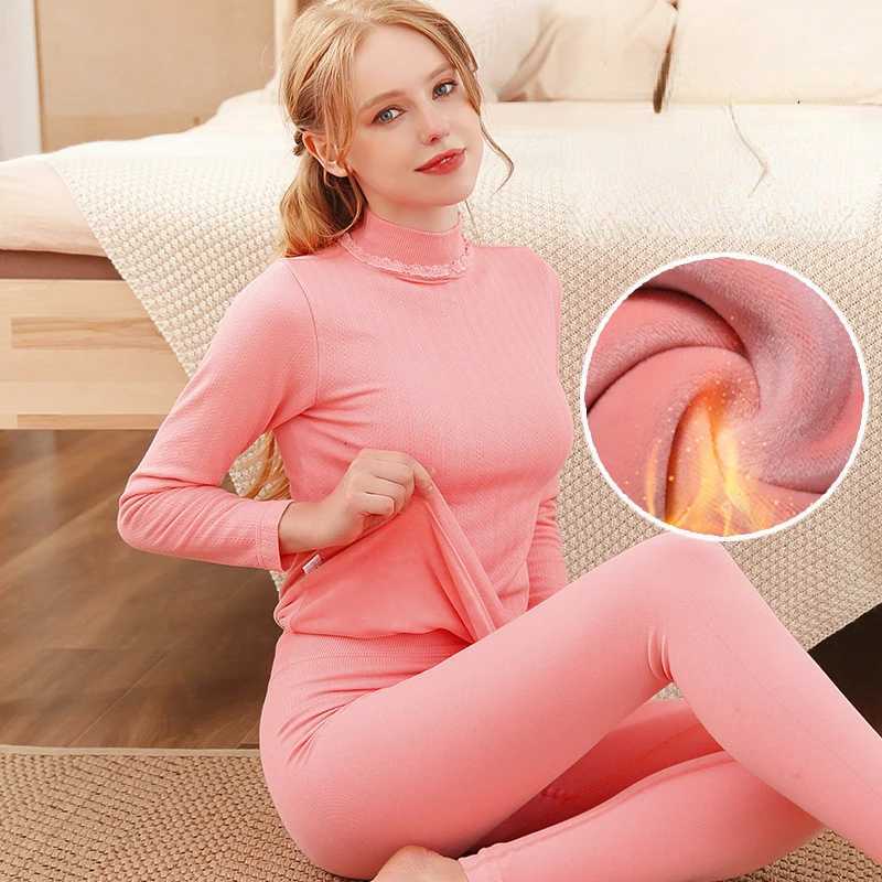 Thermal Underwear Womens Thick and Velvet Midhigh Neck Wool Fleece To Keep Warm Tops Body Tights Autumn Clothes Cotton Winter T251018