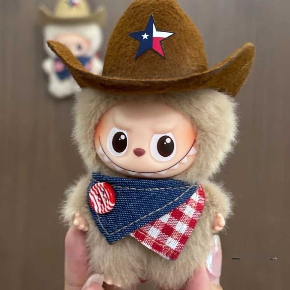 Ropa Labubu Cowboy Set Hat Bib for 105cm Labubu 40 The Monsters Pin for Heart Password Doll Clothes Outfit AccessoriesT251018