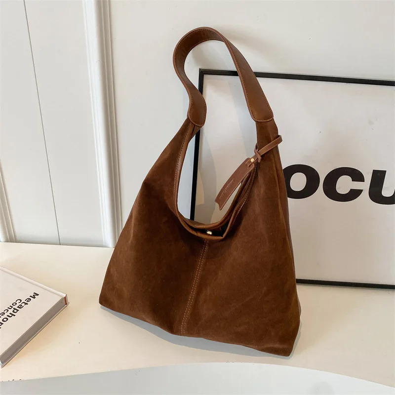 Women Suede Hobo Bag Vintage Shoulder Bag Autumn Winter Handbag Solid Color Large Capacity Shopping Bags Purse for Ladies 251010