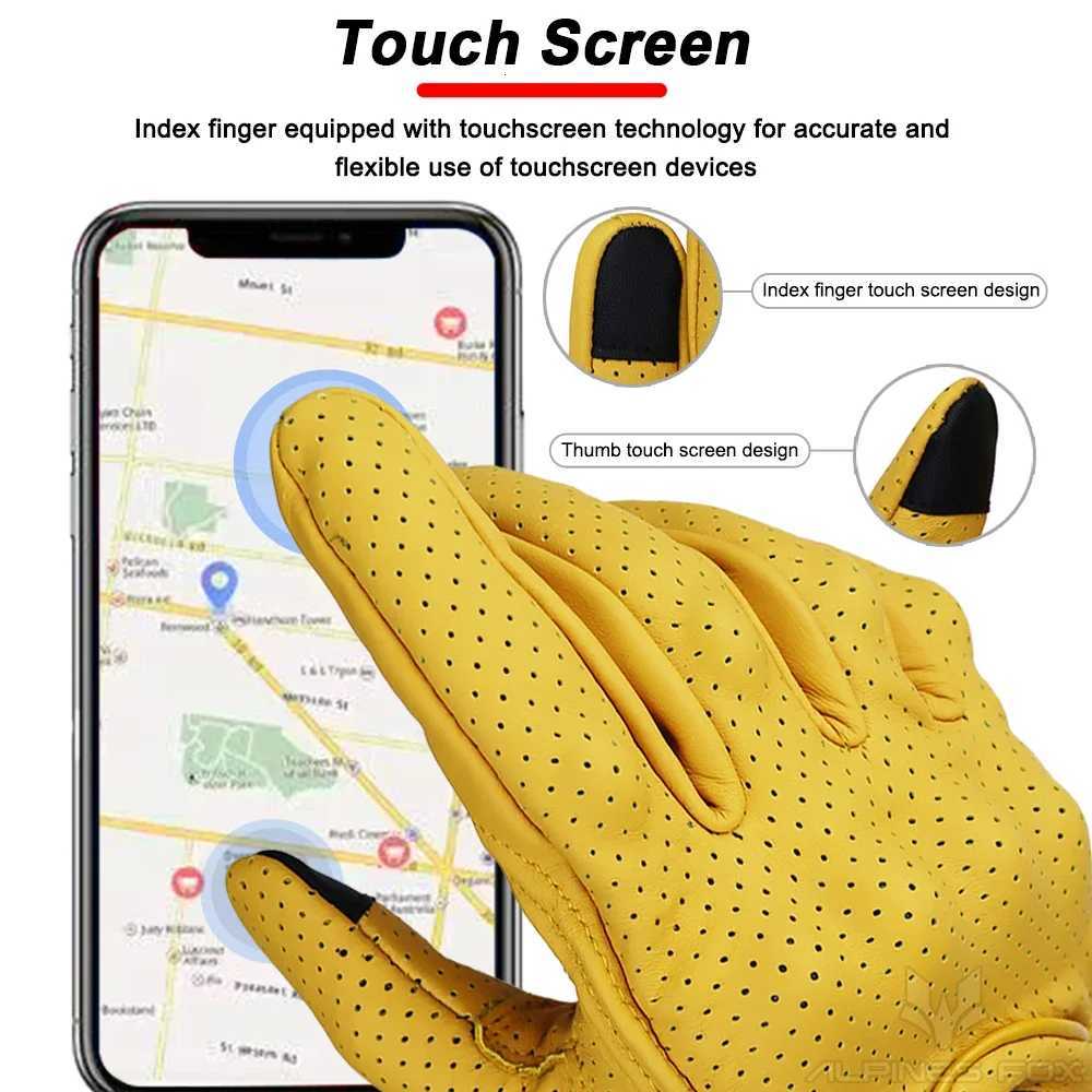 Vinatge Goatskin Motorcycle Gloves Summer Men Yellow Retro Leather Motorcyclist Guantes Motorbike Motocross Glove MXXL Z251018