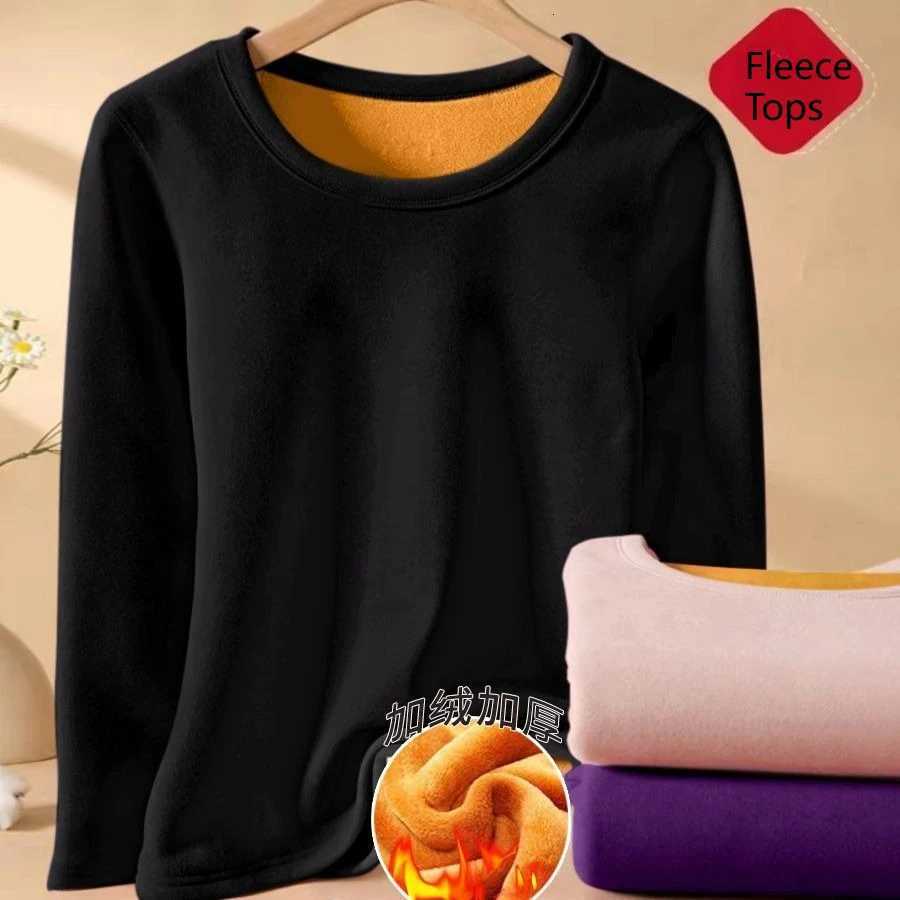Women Winter Thermal Longsleeved Tshirt Round Neck Solid Lined with Fleece Pullover Stretchy Comfortable Thick Thermal Shirt T251018