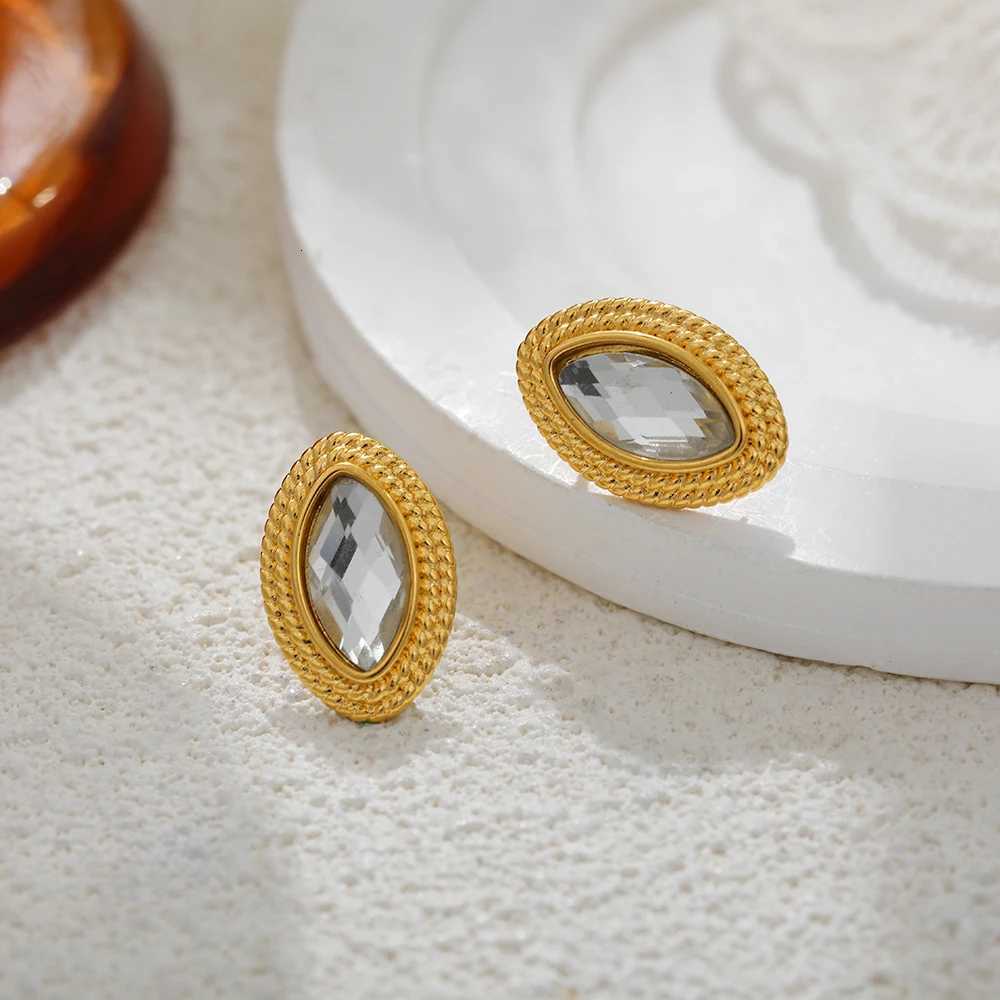 Geometric Crystal Womens Earrings Waterproof Low Allergy 18k Gold Plated Stainless Steel Elegant Geometric Womens Earrin Y251018