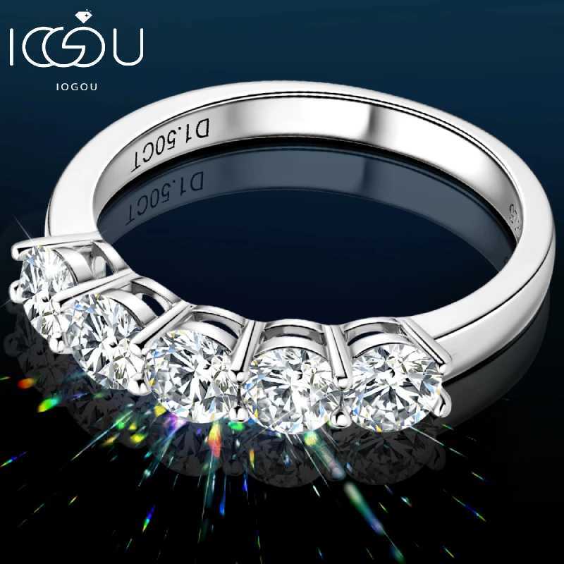 IOGOU 5 Stone Engagement Ring 4mm D Moissanite Half Eternity Wedding Band Anniversary Rings for Women Silver 925 Fine JewelryW251018