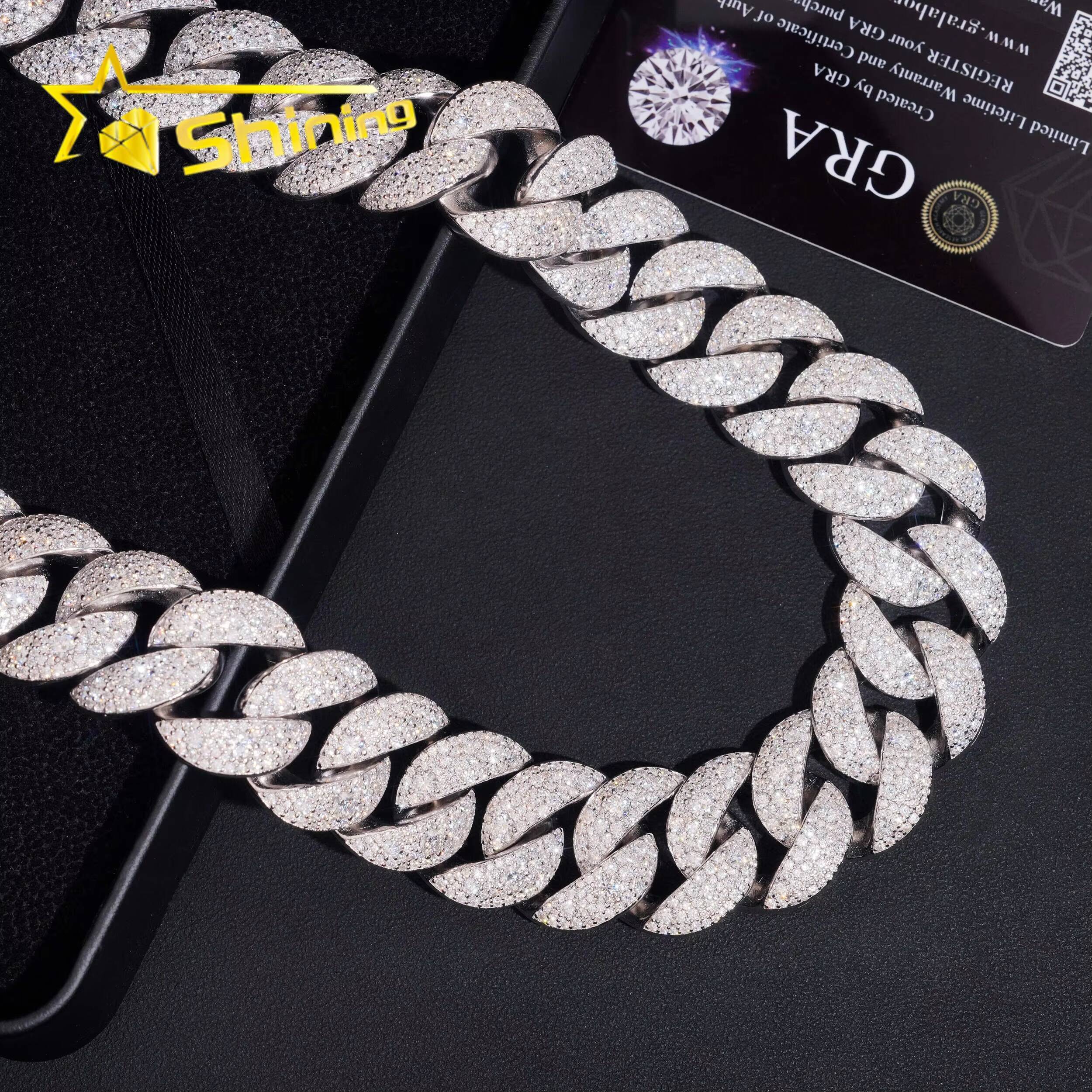 Rapper Jewelry 925 Silver Hip Hop Mosaic Set Customized Trend Lock 24mm Moissanite Diamond Iced Out Cuban Lidynamic Chain