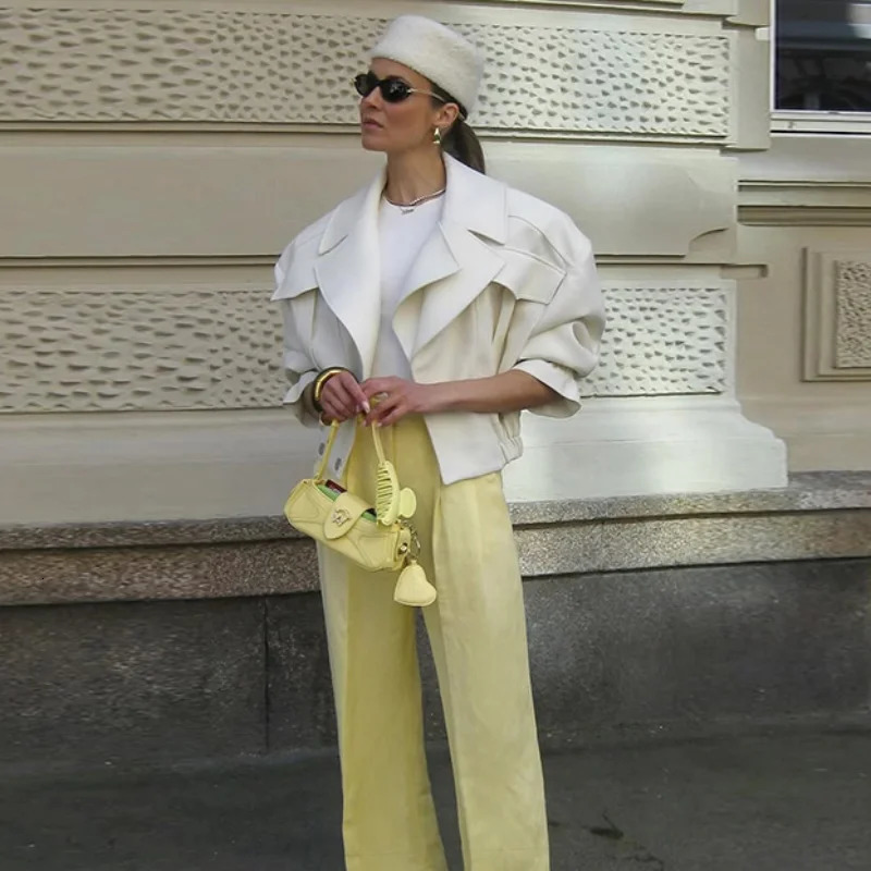 Womens Casual White Lapel Short Jacket Chic Loose Full Sleeve Double Breasted Coats Autumn Office Lady Commute Outerwear 251017 - view 6