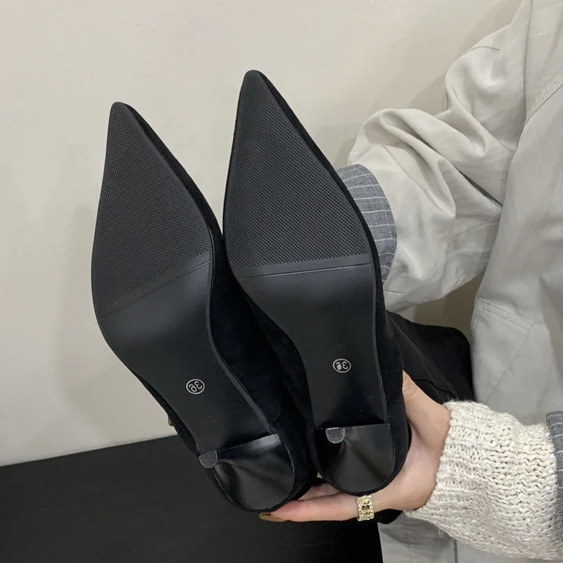 Winter Fashion Splicing Women Knee High Boots Sexy Pointed Toe Stripper Thin Heels Vintage Shoes Zapatos De Mujes 251011