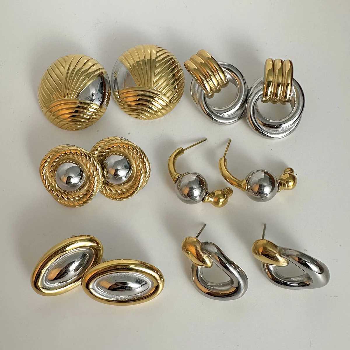 Uworld Gold Color And Silver Color Tone Earrings Fluted Square Fan Mixed Metal Earrings Two Tone Art Deco Revival Modernist Stat Y251018