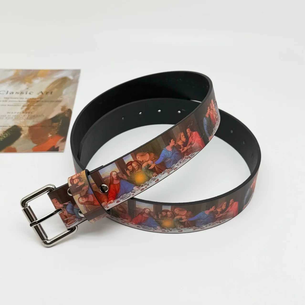 Belts Y2k belt Faionable Printed Last Supper Time Retro Sle High Street Belt for Men And Women Youth PU Leather with Needle J251010