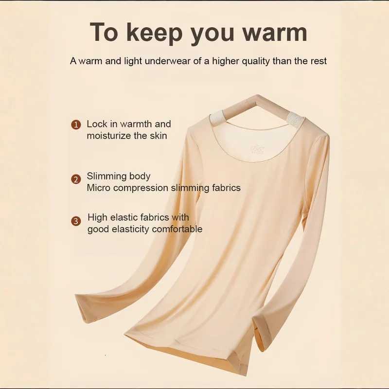 Womens Autumn and Winter Round Neck Seamless Elastic Thermal Underwear Comfortable Base Shirt T251018