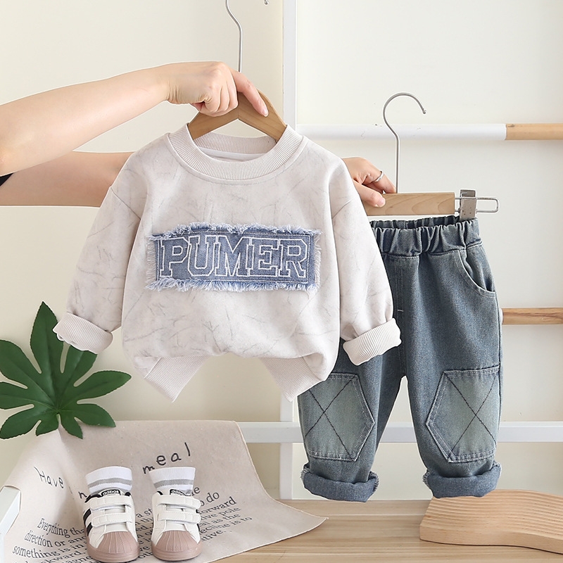 Boys' Spring and Autumn Hoodie Set 2025 New Fashionable Boys' Baby Autumn Letter Patch Long Sleeve Two Piece Set free shipping designer