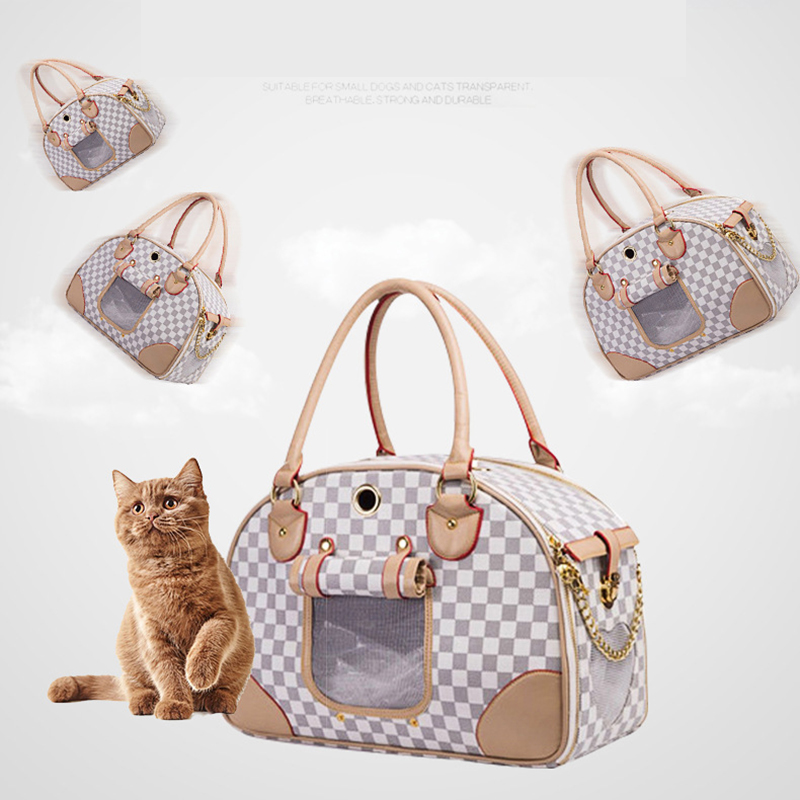 Free shipping Luxury Pet Carrier Handbag, Dog Bag, Breathable Travel Tote for Small Dogs & Cats, PU Leather, Ventilated Mesh Window, Safety Leash