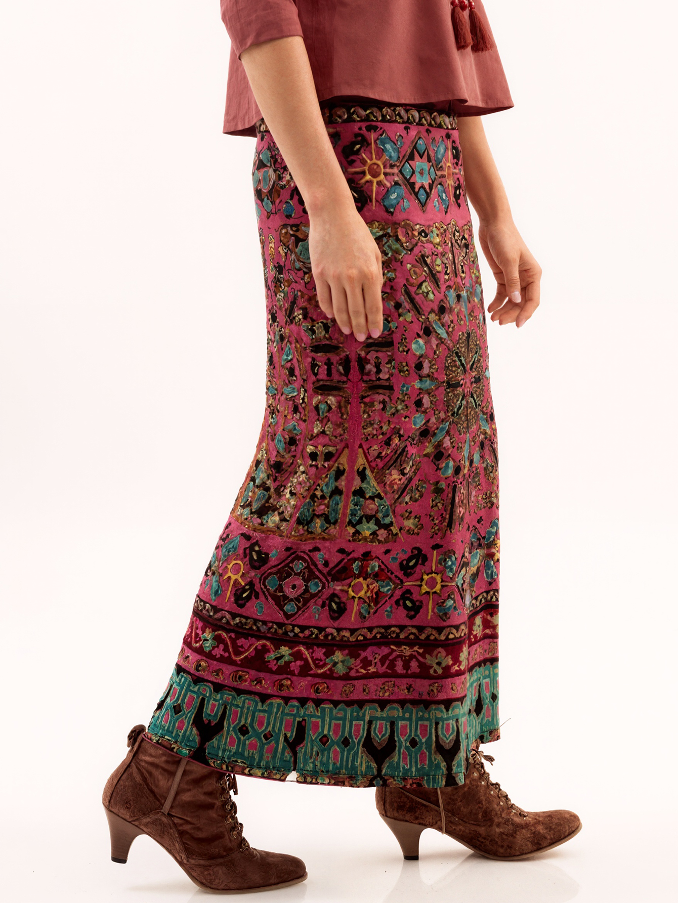 Ethnic Inspired Womens Plus Size Mid-Length Skirt Spring/Summer Collection in Warm Brick Red-CF41633