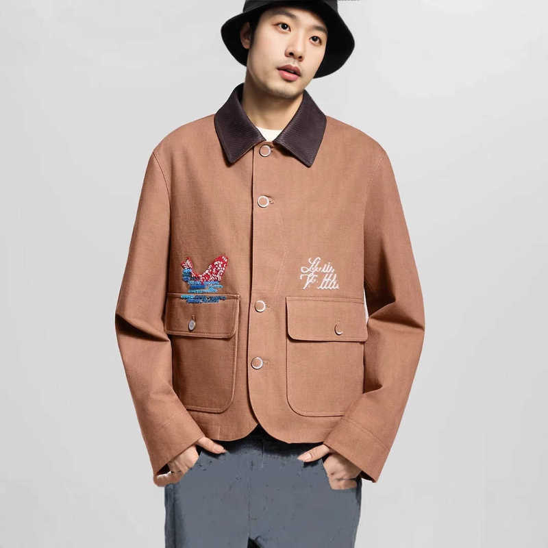 Men's Jackets Designer Original High Version Autumn New Turn-down Collar Koi Embroidery Cotton Canvas Workwear Jacket for Men and Women 13KD