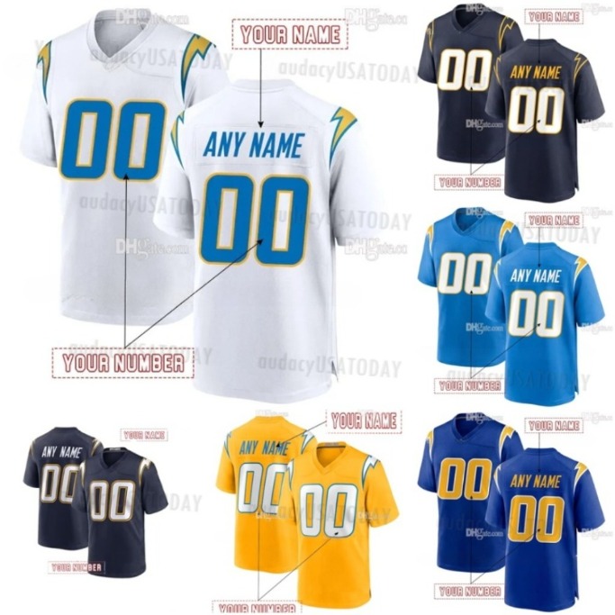 Custom Football Jersey 10 Justin Herbert 3 Derwin James Jr 15 Ladd McConkey 21 Tomlinson 8 Hampton Trey Lance Mens
