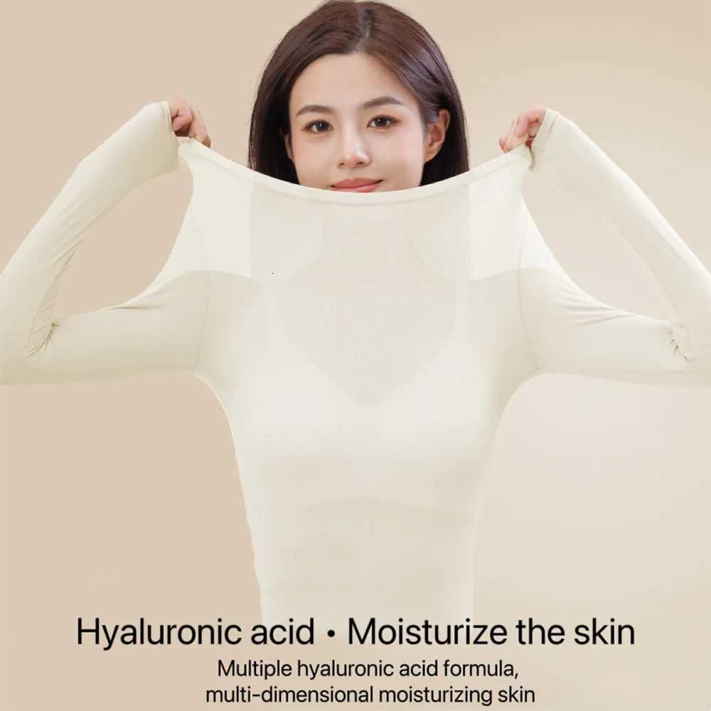 1set Womens Long Sleeve Thermal Underwear Set with Chest Pad Hyaluronic Acid Skin Beauty Clothes Slim Fit Base Warmth Ensemble T251018