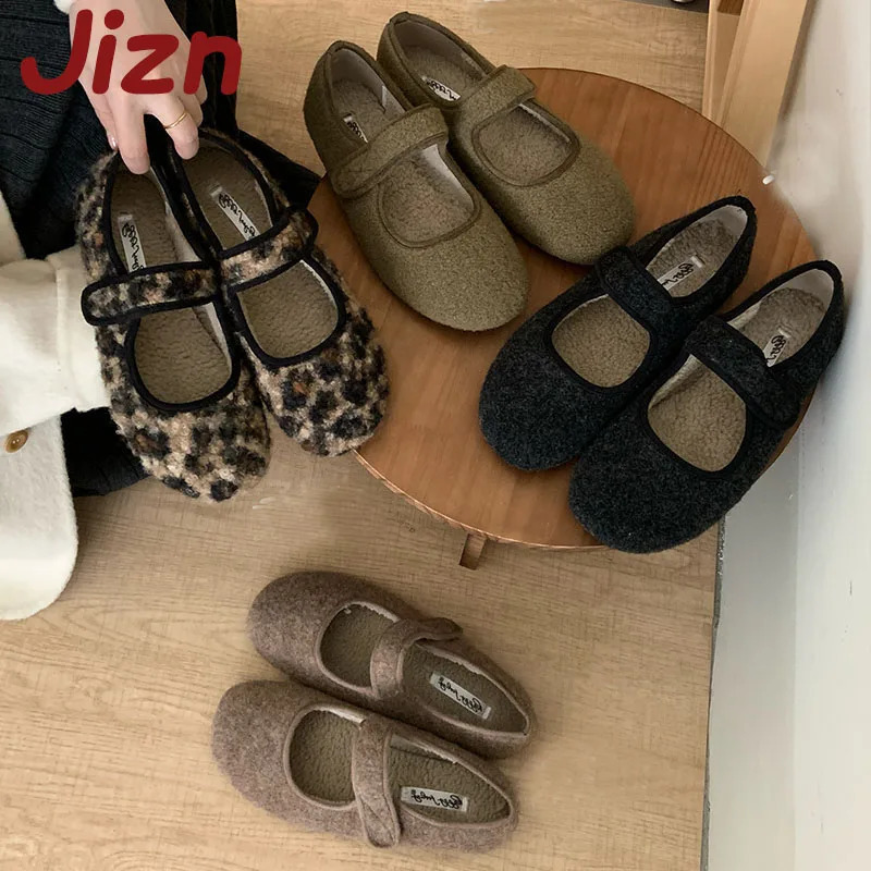 Fashion Furry Women Mary Janes Flats With Plush Shoes Female Hook Loop Footwear Round Toe Flats Fur Shoes For Ladies 251013