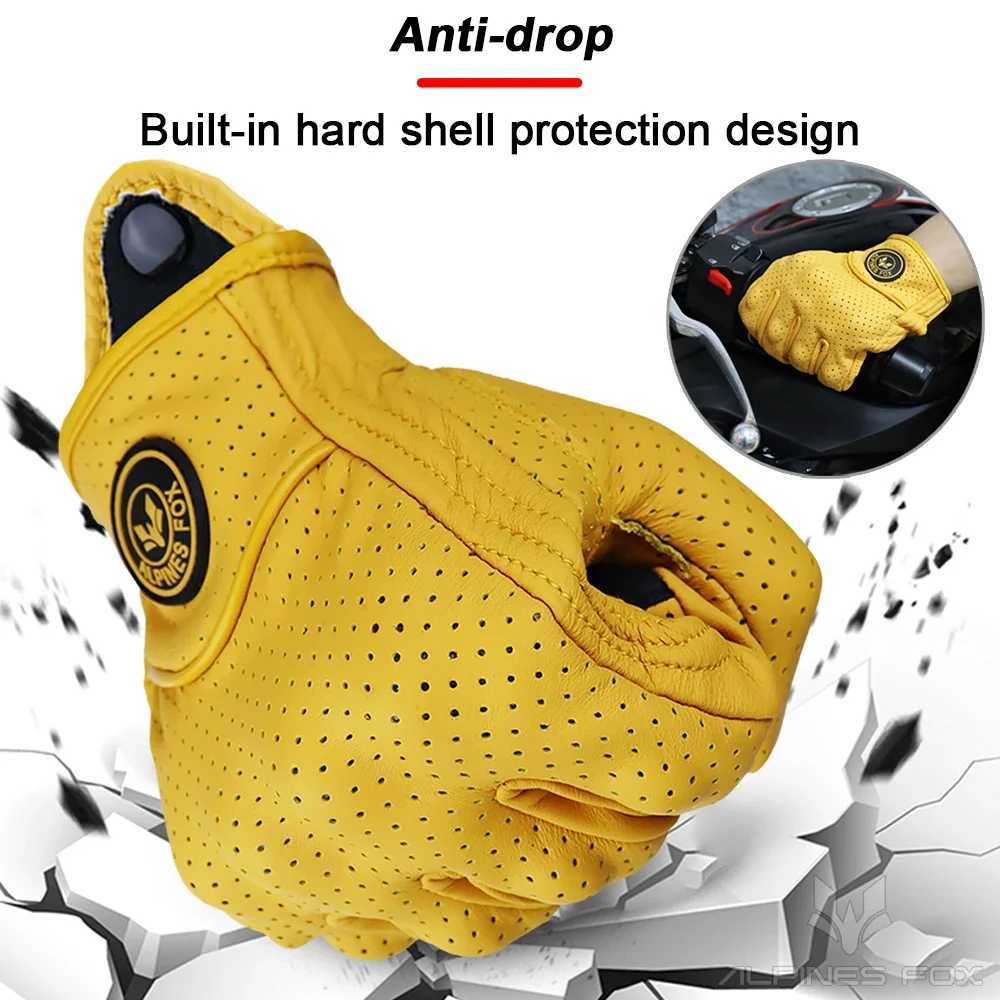 Vinatge Goatskin Motorcycle Gloves Summer Men Yellow Retro Leather Motorcyclist Guantes Motorbike Motocross Glove MXXL Z251018
