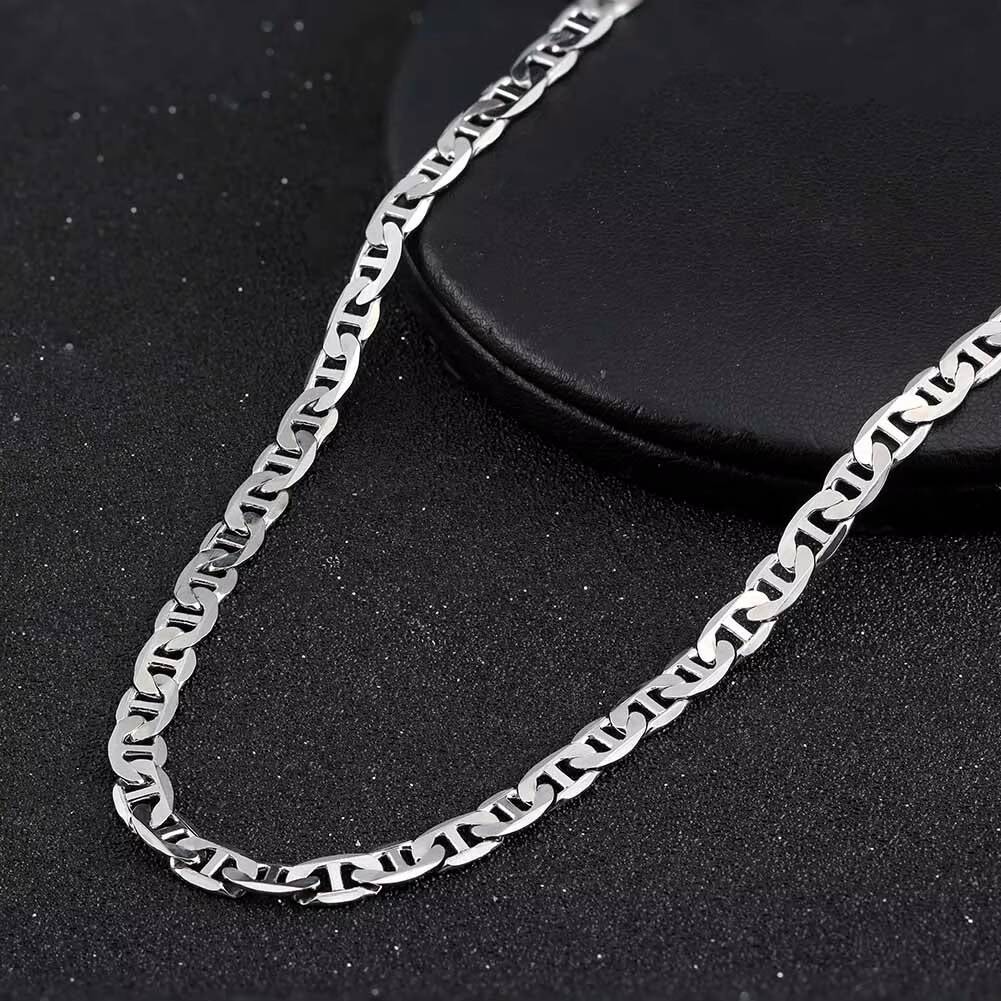 BSC78 Solid 925 Sterling Silver Italian 26mm 5mm Flat Mariner Chain Necklace for Men Women with Lobster Clasp Made in Italy