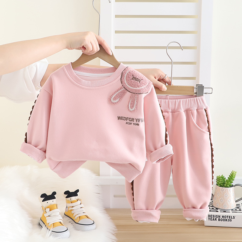 Girls' Set Spring and Autumn 2025 New Style Western Girl Baby Autumn Edition Rabbit Ear Hoodie Children's Clothing Spring Clothing free ship