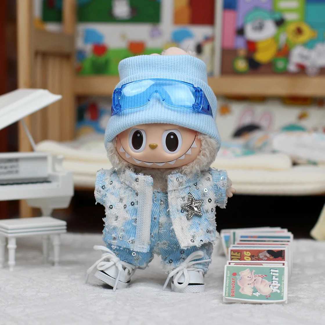 For Labubu Clothes Fashion Denim Suit 17cm Doll Dressing Game Vinyl Pendant Doll Clothing DIY Sportswear Boy Gift ToyT251018