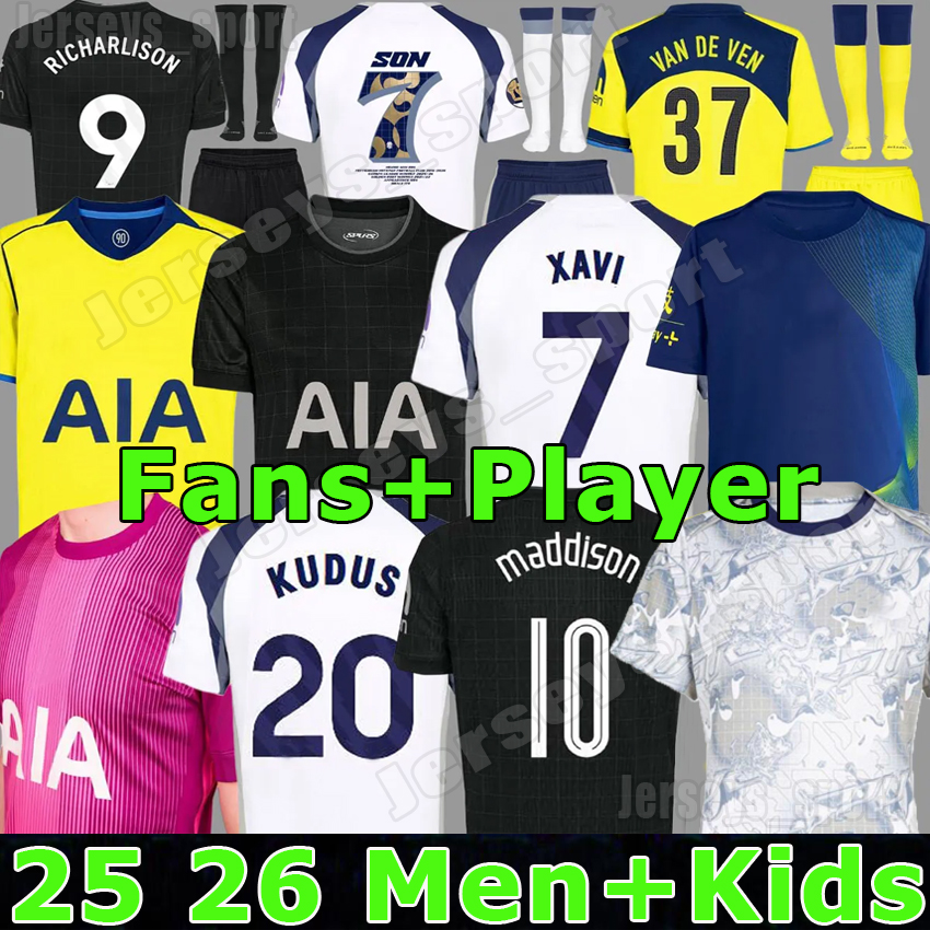 4XL 24 25 26 XAVI Season TEL SOLANKE KOLO MUANI SON KUDUS MADDISON KULUSEVSKI RICHARLISON ROMERO VAN DE VEN BISSOUMA Soccer Jerseys 2025 mens kit kids equipments9999