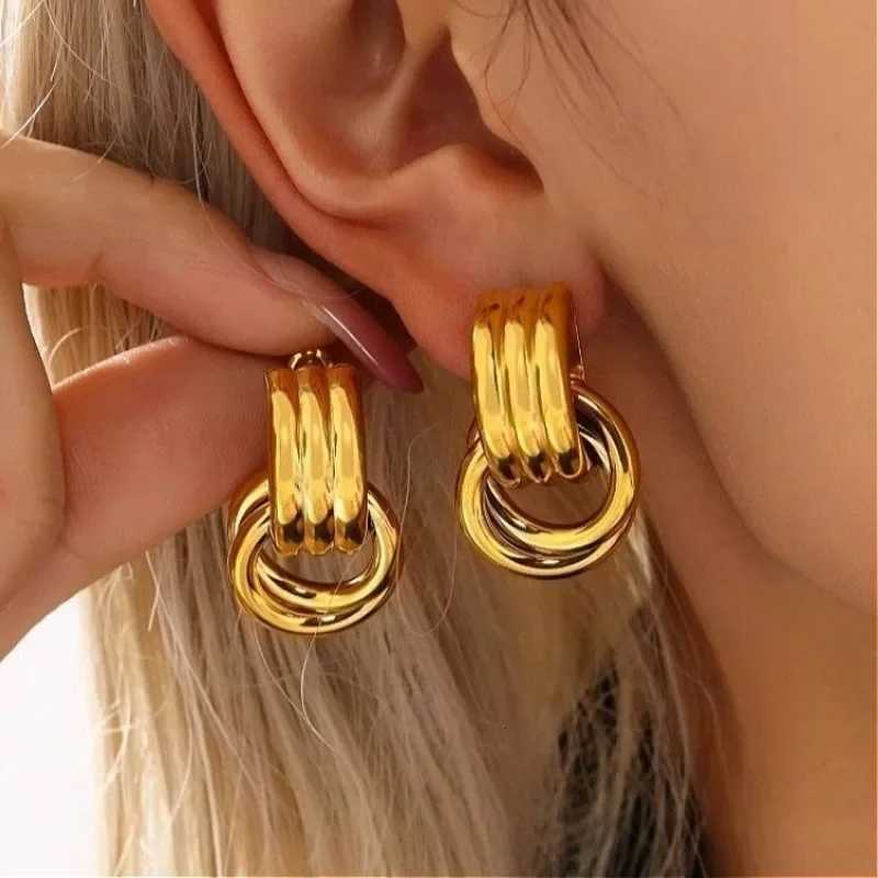 Stainless Steel ThreeLayer Knot Earrings for Women Fashion Vintage Glossy Geometric Twisted Earrings Trendy Party Jewelry Gifts Y251018