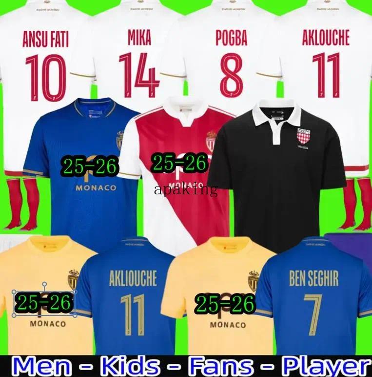 2025 26 AS Monaco Home AWAY THIRD Footbal Jersey Players fans COULIBALY MIKA GOLOVIN 25 26 maillot de foot POGBA AKLIOUCHE Men kids Football Shirt monacojersey