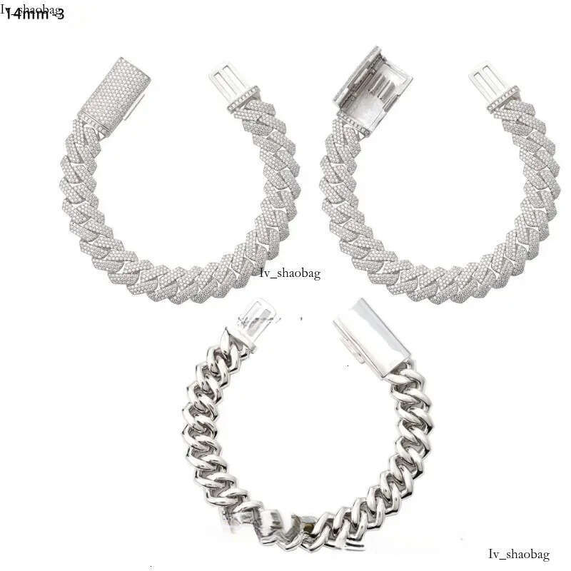 14mm 18-24inch Fine Jewelry Ice Out Flashing Mossanite Dia Necklace Sterg Sier VVS Moissanite k Cuban Chain Bracelet sets