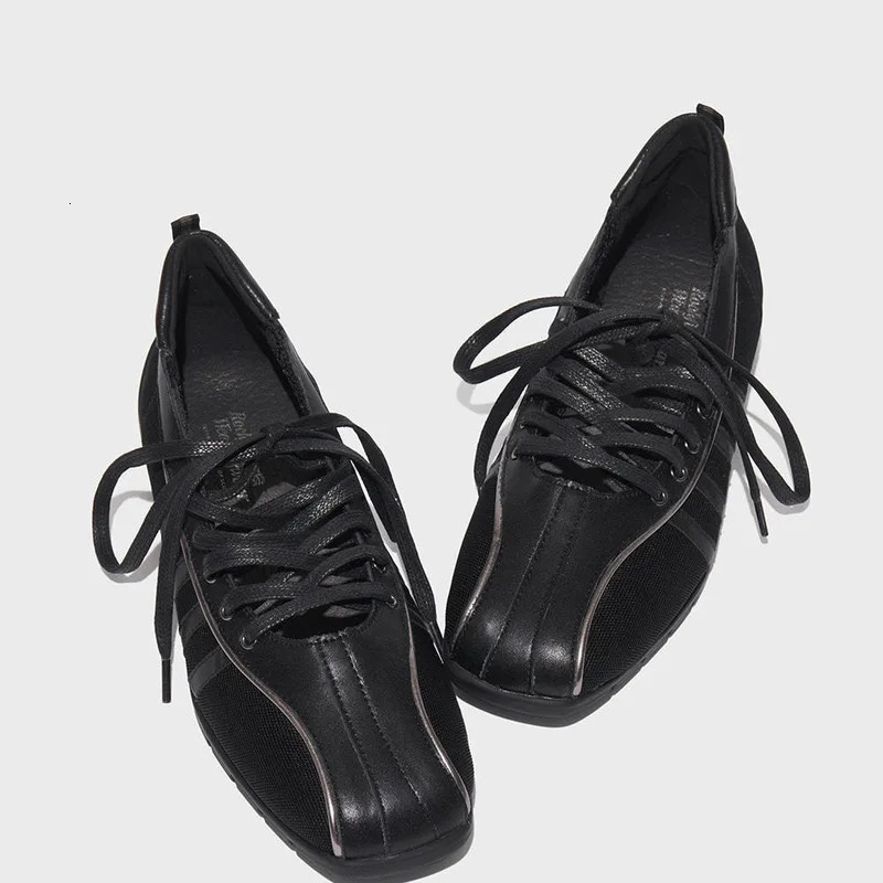 Autumn Leather Cross Strap Ballet Womens Functional Soft Shoes Flat Comfortable Sole Black And White Sports 251011
