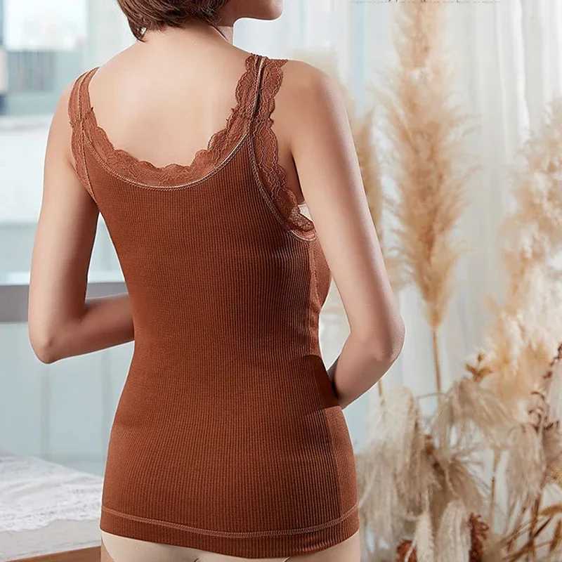 Winter Thermal Underwear Tops Women Thicker Plus Velvet Sexy Lace Vneck Solid Slim Fitness Chic Elegant Warm Seamless Sleepwear T251018
