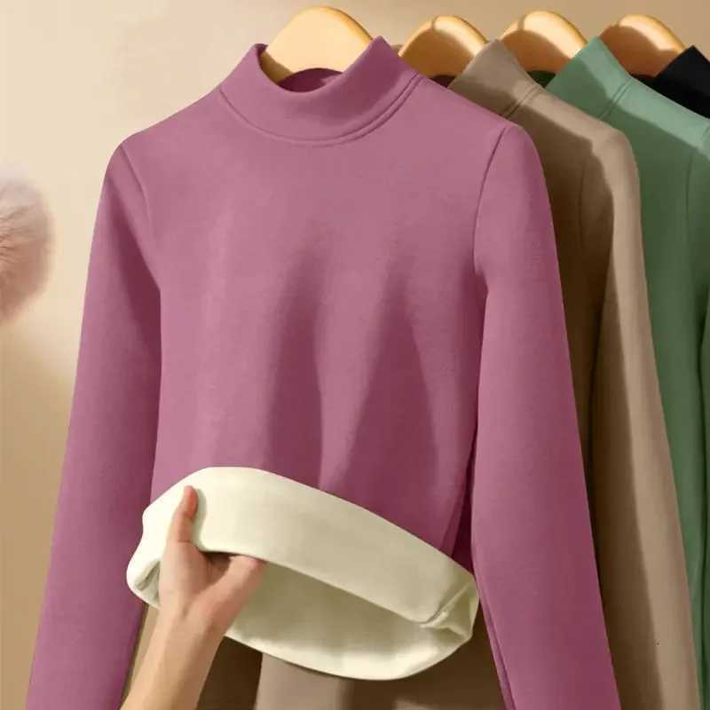 Women Thicken Half Turtleneck Bottom Shirt Double Sided Fleece Lined Warm Tops Delong Inner Wear Slim Long Sleeve Pullover Top T251018