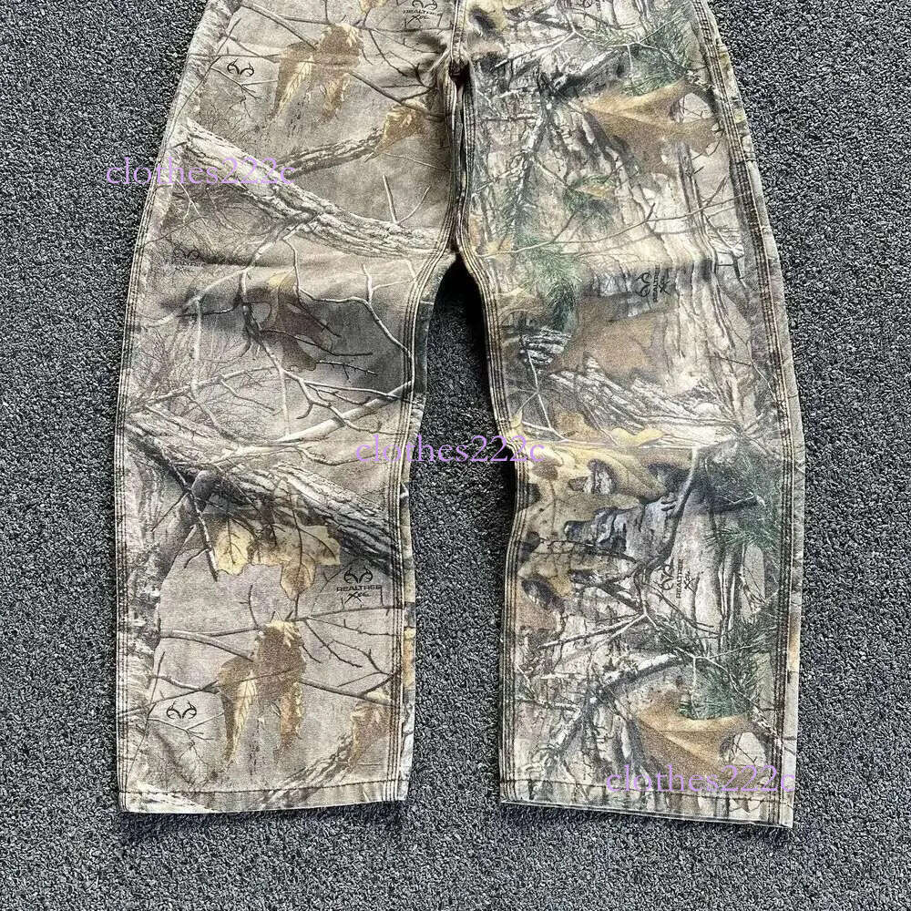 Y2k American Style Camouflage Men Women Old Washed Wide Leg Jeans Retro Loose Fashion Trend Pants Baggy Hip Hop Streetwear