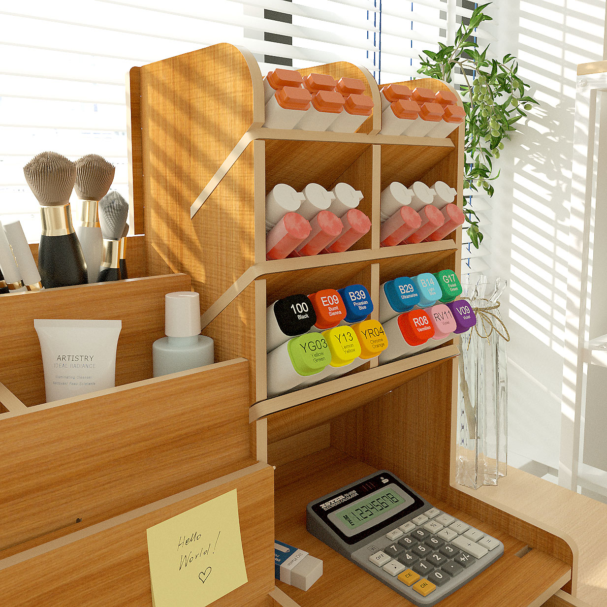 Space-Efficient Multi-Level Desktop Storage Unit - Stackable Drawer System for Office Organization