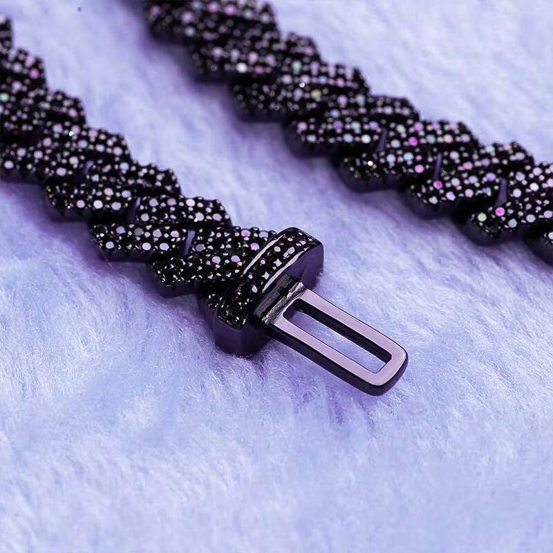 Hip Hop Fine Jewelry Passd Diamond Tester 925 Sterling Silver Iced Out 8MM VVS Black Moissanite Prong Cuban Link Chain for Men Designer