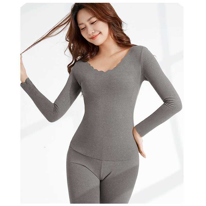 New Thermal Underwear With Plush Thickened Round Neck Solid Color Heating Clothes Autumn Pants Womens Set Womens home clothing T251018