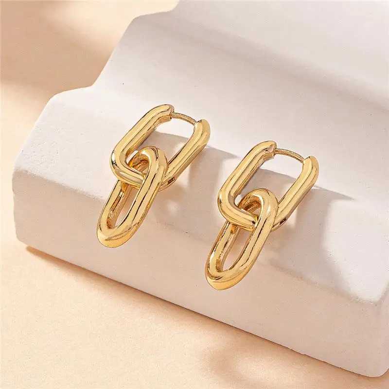 Retro Double Loop Design Drop Earrings Gold Silver Color Geometric Round Earrings for Women Girls Punk Hip Hop Fashion Jewelry Y251018